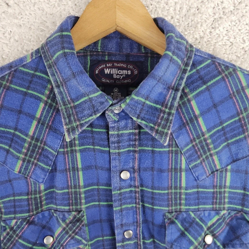 Vintage Williams Bay Pearl Snap Flannel Button Up Shirt Men's Medium Grunge Worn